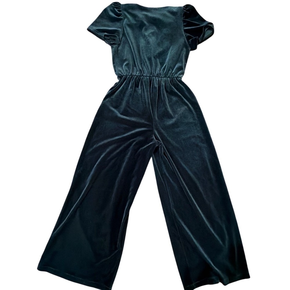 Zara Kids Emerald Green Velvet Jumpsuit Wide Leg Puff Sleeve Size 9 134cm